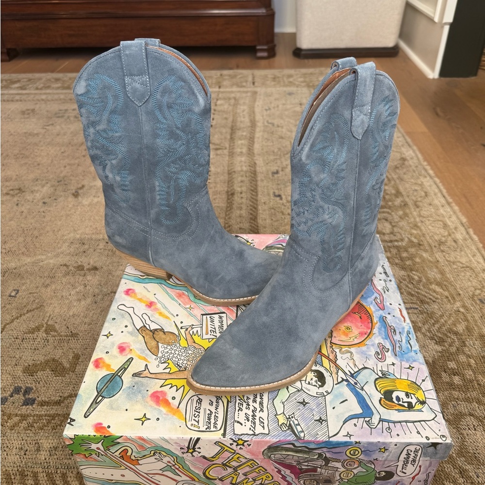 New In Box Jeffrey Campbell Blue Suede boot size 7.5